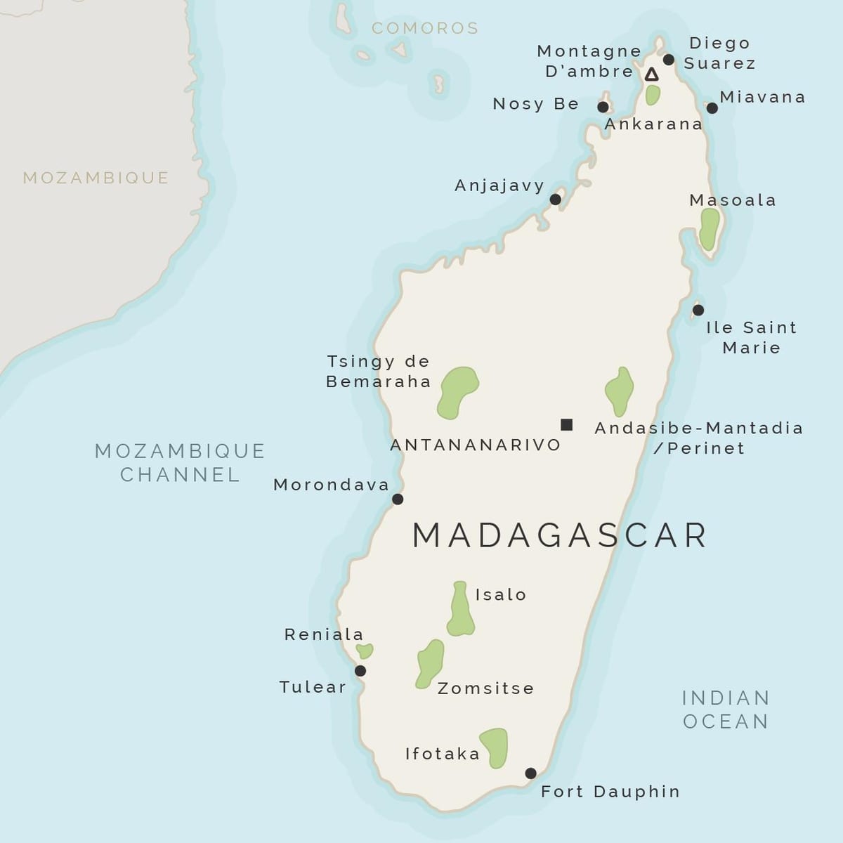 carte de Madagascar et les îles environnantes